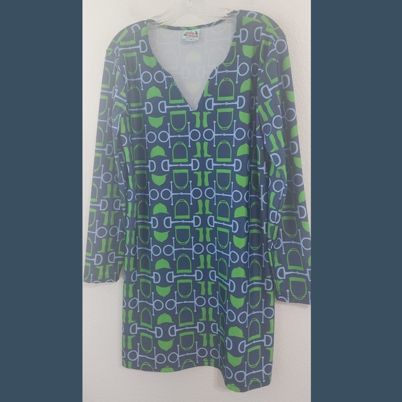 Haley & The Hound Equestrian Print Long Sleeve Dress Sz Medium - Picture 1 of 7
